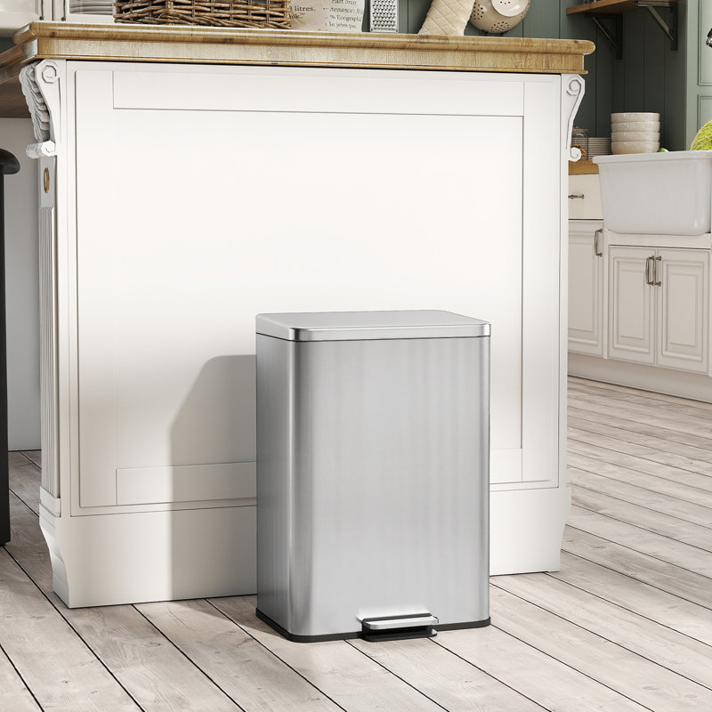 5,3 gallons / 20 L, poubelle avec couvercle à fermeture douce, argent, Argent argent