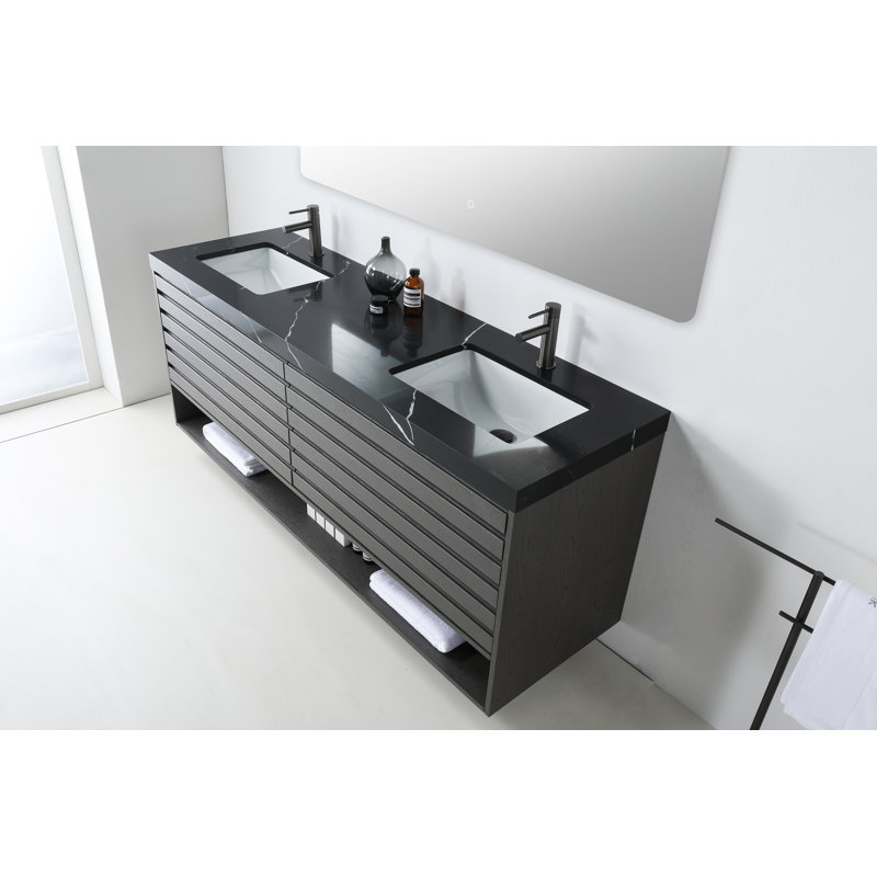 Matera 72" W Double Vanity, Black, Charcoal
