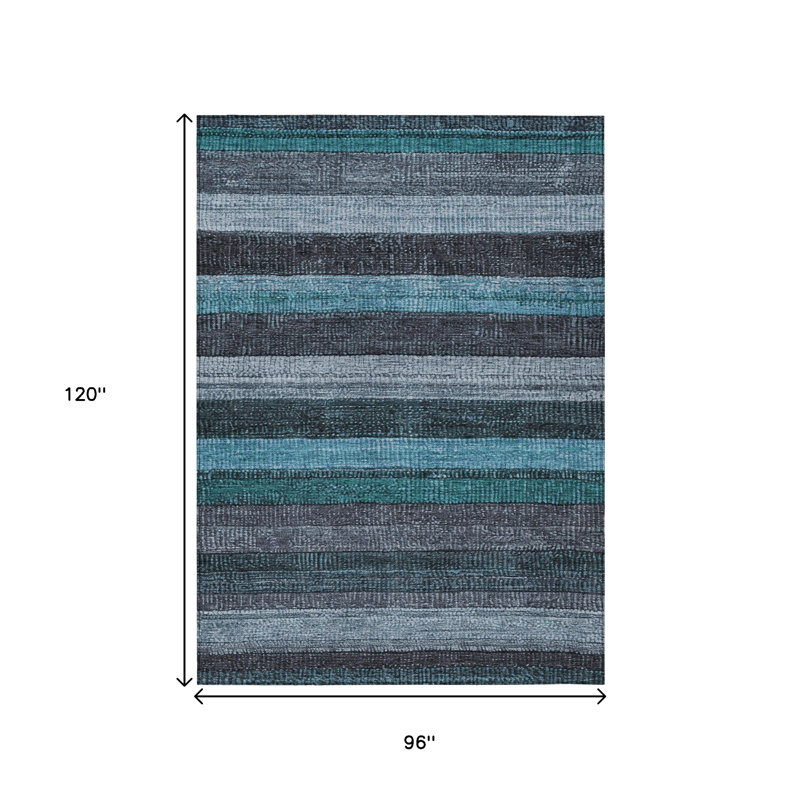 Tapis bleu sarcelle à rayures 8 pi x 10 pi bleu et gris