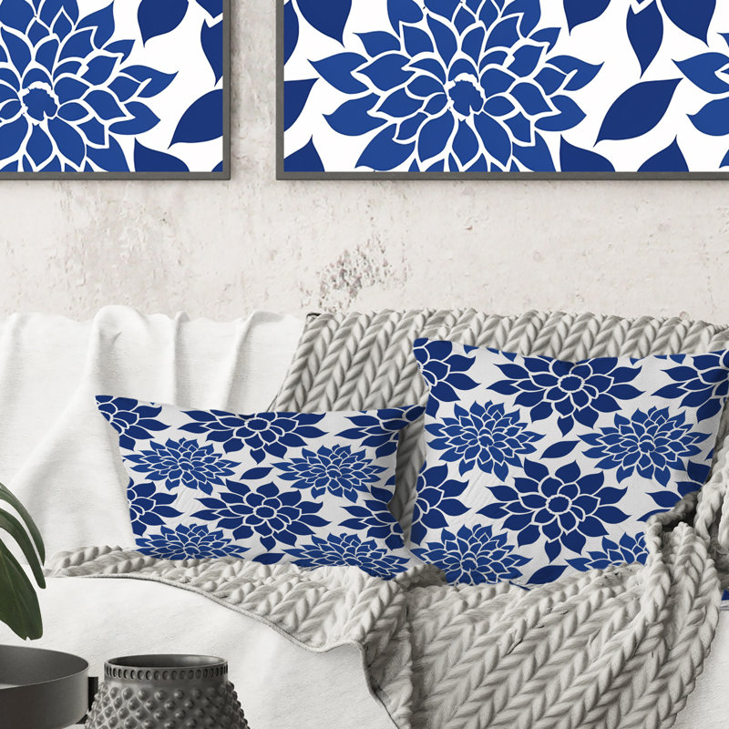 Cobalt Blue Floral Transitional I - Transitional Throw Pillow, 18"H x 18"W
