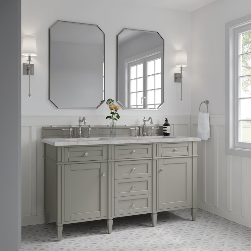 Brittany 60'' W Double Vanity, Victorian Silver, Urban Gray, 8" Widespread