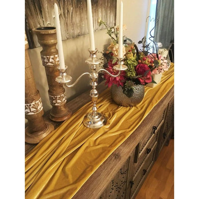 Chemin de table en velours - Or - Très long 10 pi Design doux et luxueux pour le mariage, la réception et le dîner