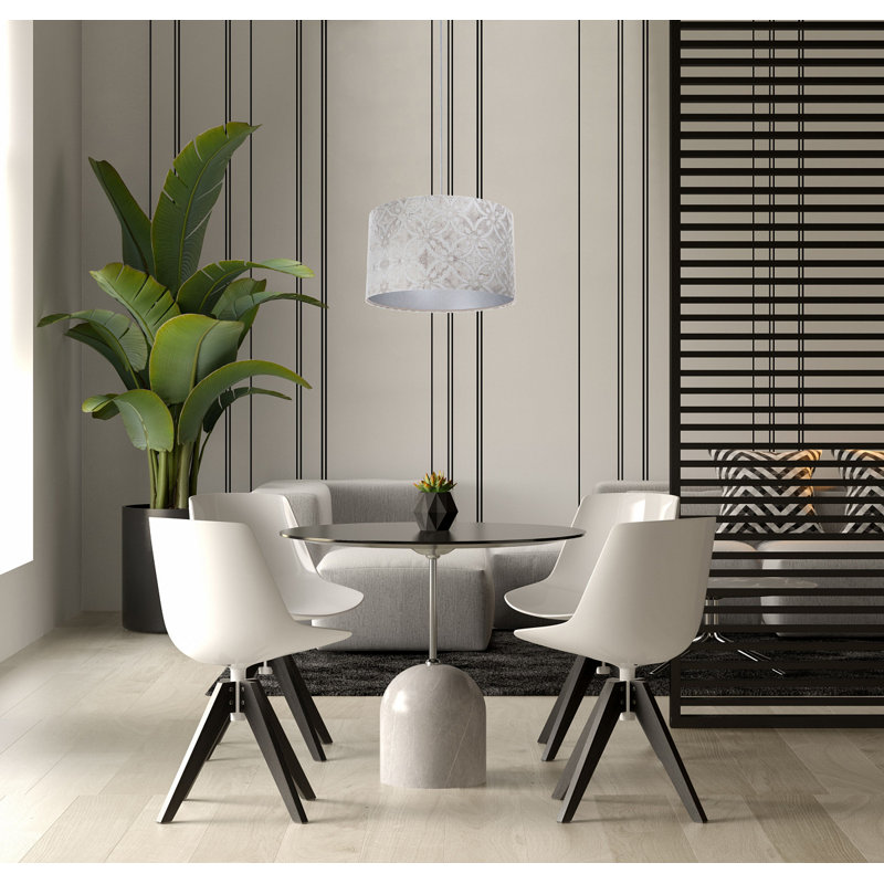 1 - Light Silver Drum Pendant, 107cm H x 40cm W x 40cm D