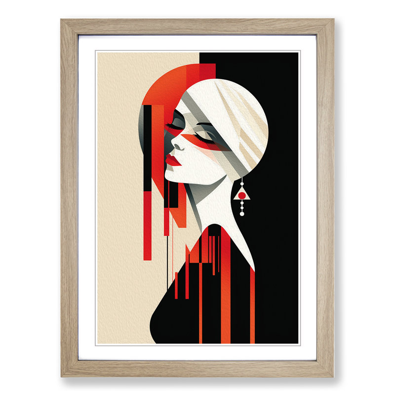 Minimalist Art Deco No.3 - Single Picture Frame Print on Wood, 64cm H x 46cm W x 2cm D, Oak Framed