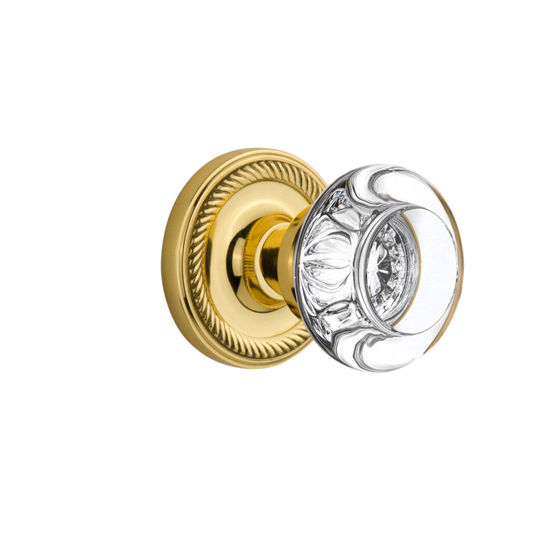 Rosette en corde avec poignée de porte ronde en cristal transparent, 2-3/8 po, Laiton non laqué