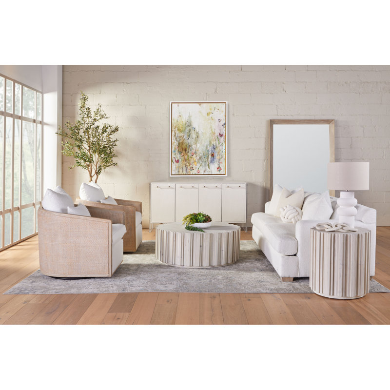 Dean 92'' White Boucle Upholstered Sofa with Oak Frame