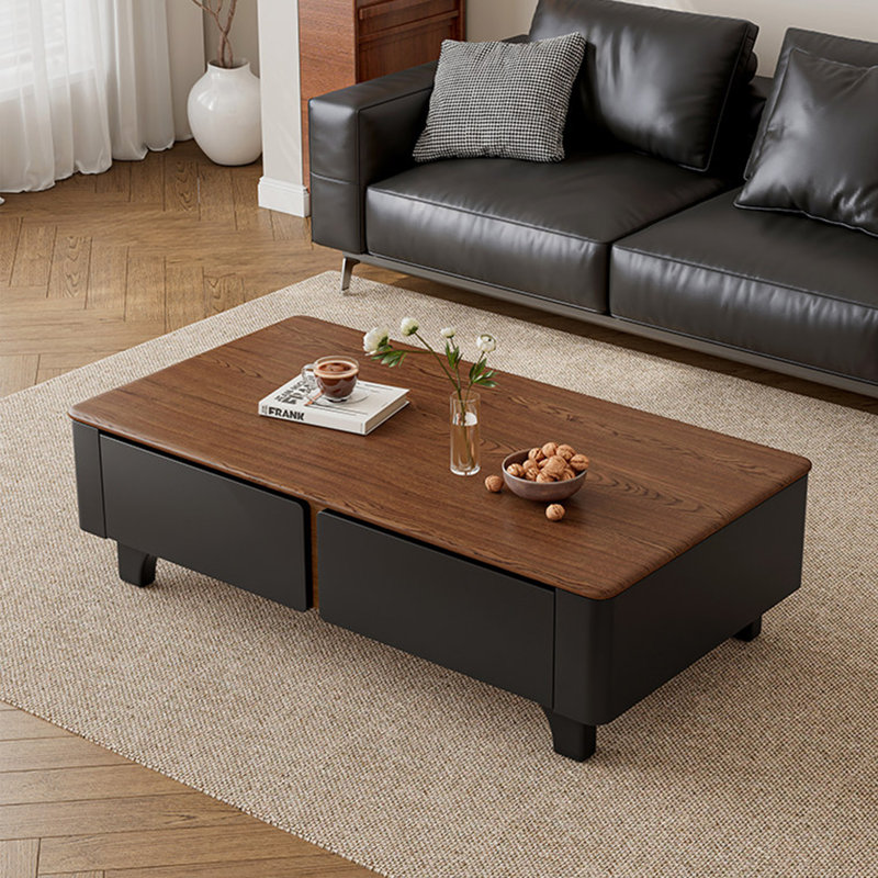 Medieval-style rectangular storage coffee table, 16.1" H x 47.2" L x 23.6" W, Black