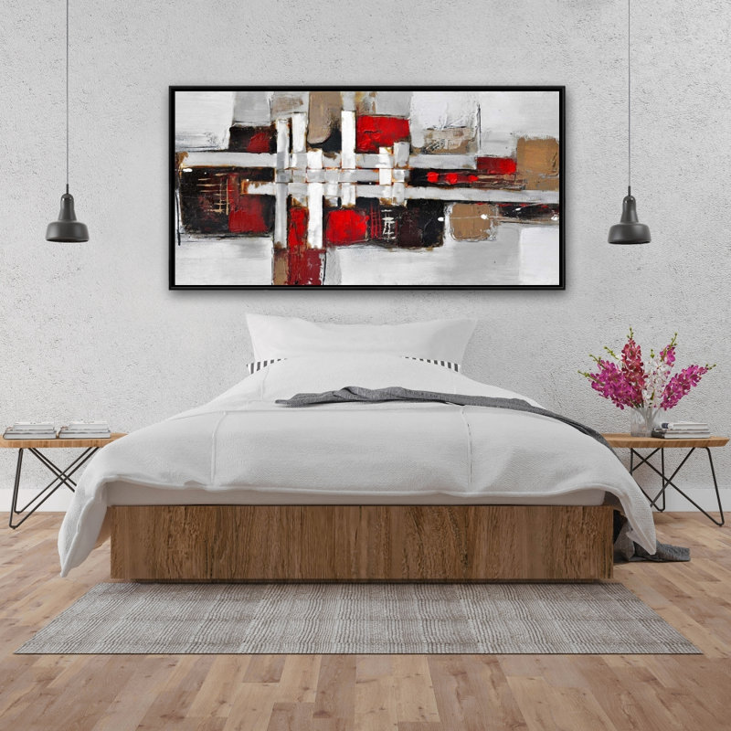 Abstract shapes with red accents - 24"x48" Framed canvas
