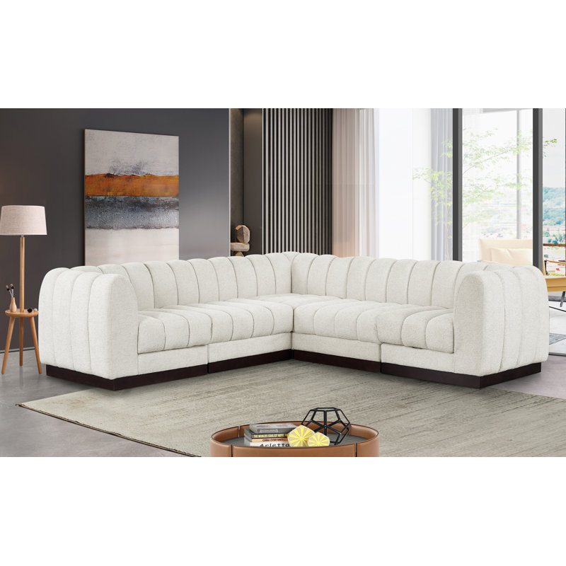 Canapé modulaire rembourré 5 pièces Hippen, Tissu chenille crème