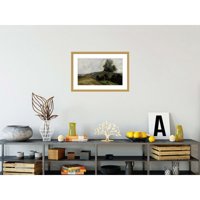 The old bridge by Jean-Baptiste-Camille Corot -Framed Giclee Print