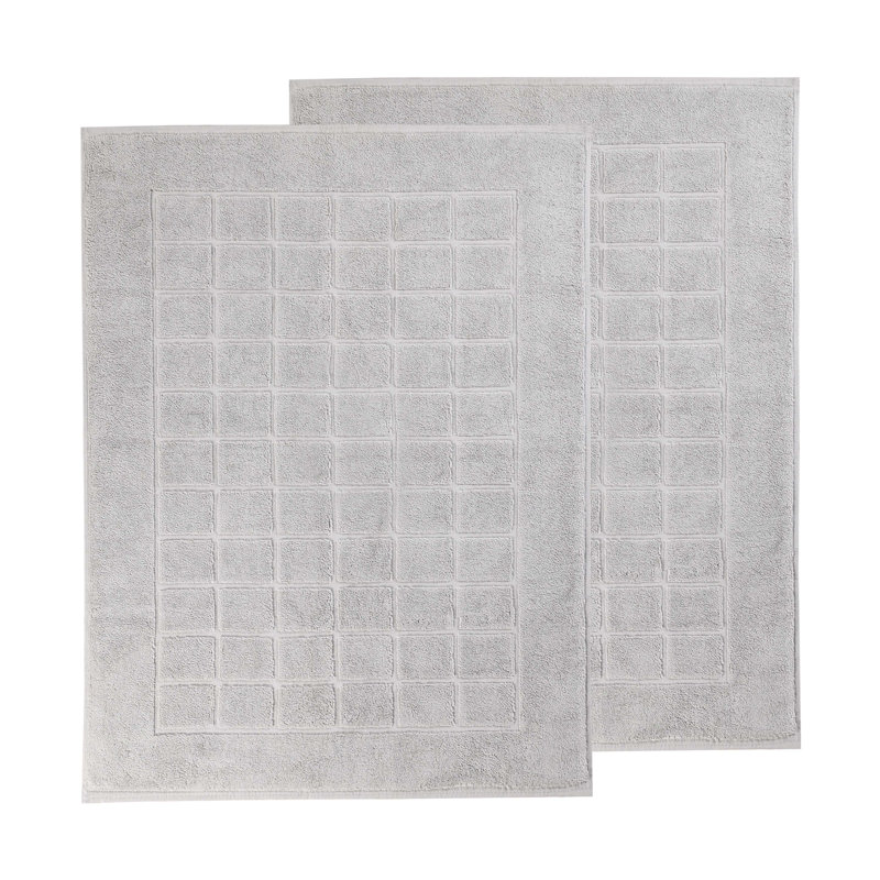100% Cotton Thick & Absorbent Reversible Checkered Bath Mats - Set Of 2, Silver