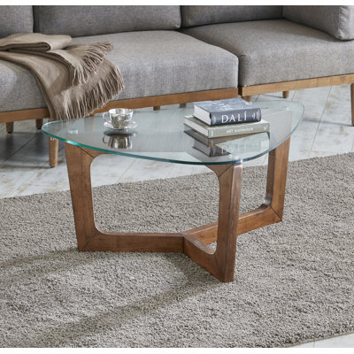 Walker Triangular Glass Top Wood Frame Coffee Table
