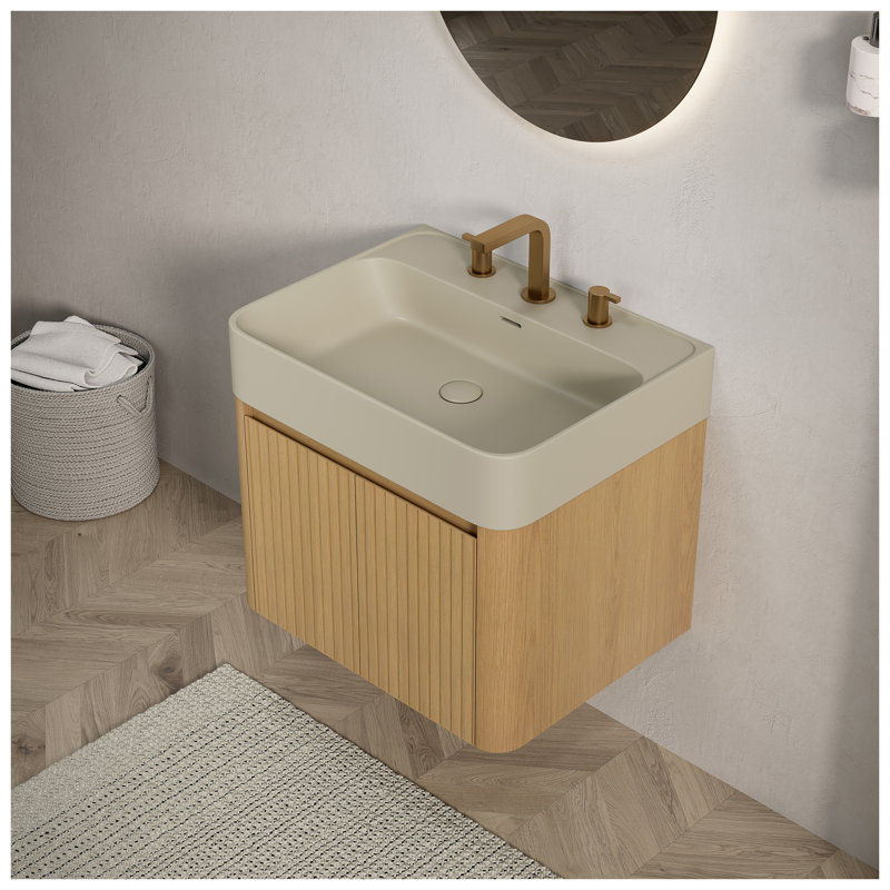 Bathroom Vanity with Top, Golden Oak, 24" W, Beige