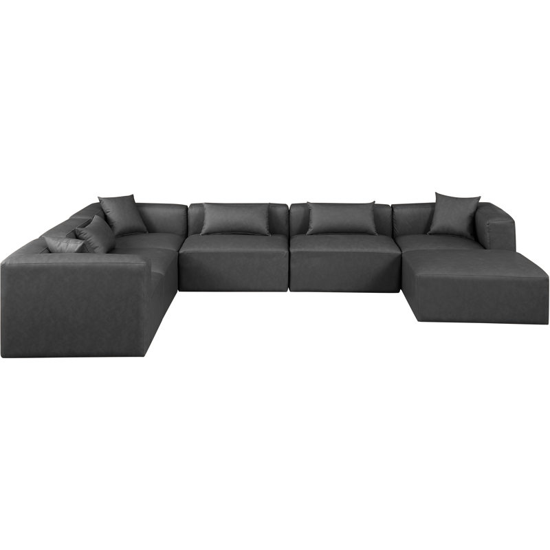 Ivion Upholstered U-Shaped Sectional Reversible, Charcoal Vegan Leather