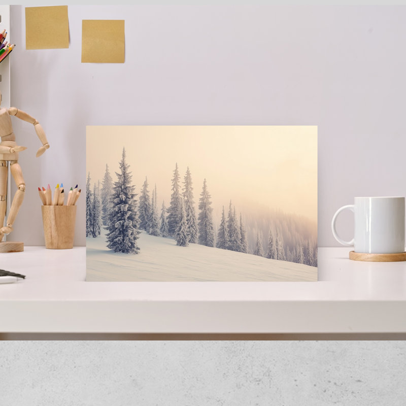 Misty Winter Forest Ethereal Peaceful Serene Evergreen Tree Forest Landscape Wall Art Print 1 Piece Wrapped Canvas Wall Art
