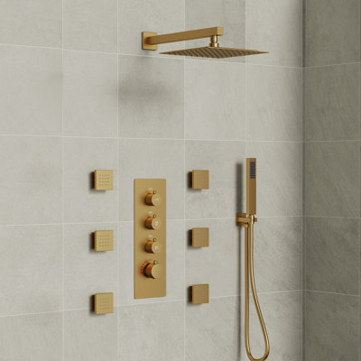 Système de douche thermostatique, robinet de douche à pluie haute pression 12 "avec valve brute