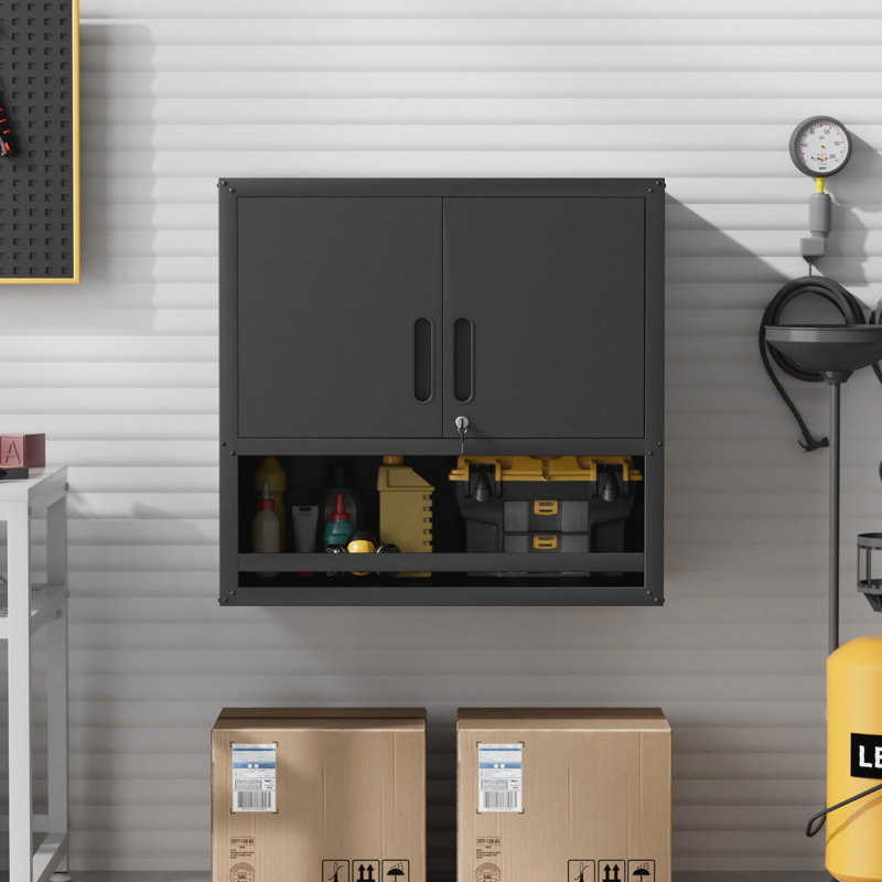 Armoire murale de rangement en métal 29,5 po de largeur - 2 portes, facile à installer, Noir