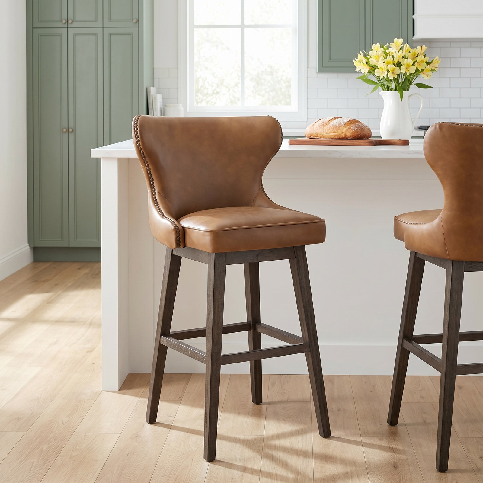Caraline Swivel Bar and Counter Stool, Wax Sand, Bar Stool (30" Seat Height)