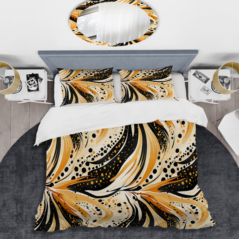 Ensemble de housse de couette Tribal Fusion In Black & Yellow II, Housse de couette simple + 1 taie décorative stan