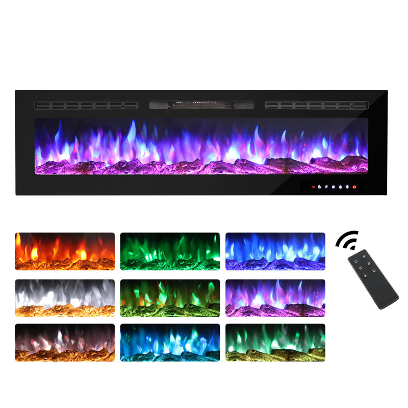 Eul 17 Stories Black Electric Fireplace, 43cm H x 153cm W x 14cm D