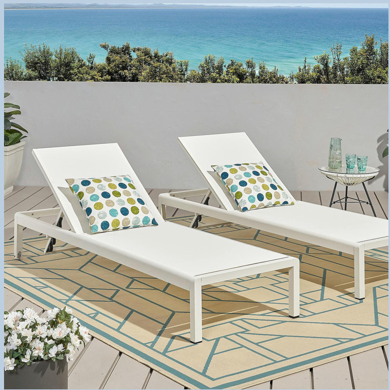 Chaise longue, ensemble de 2, pour l'extérieur, Blanc