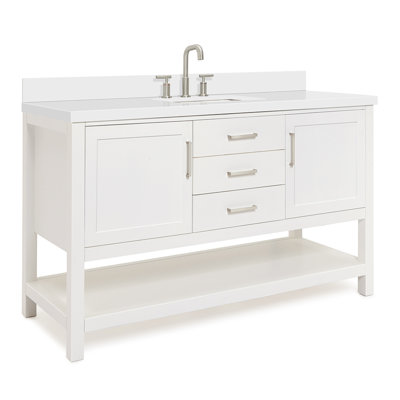 Meuble-lavabo simple avec comptoir en quartz blanc