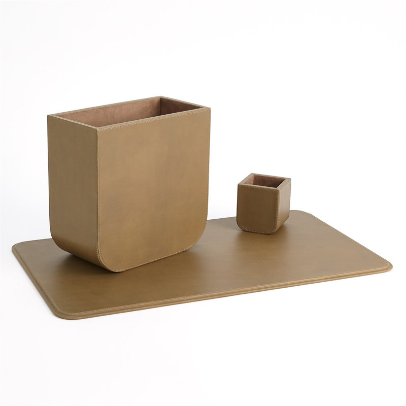 Radius Edge Leather Pencil Cup, Beige