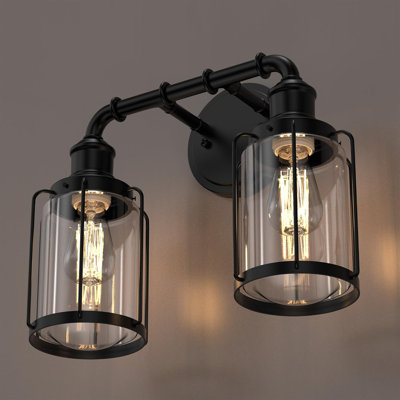 2-Light Bathroom Light Fixtures, Modern Vanity Lights With Clear Glass Shade, Matte Black Bathroom Vanity Light Over Mirror, Living Room, Hallway, Kitchen, Living Room
