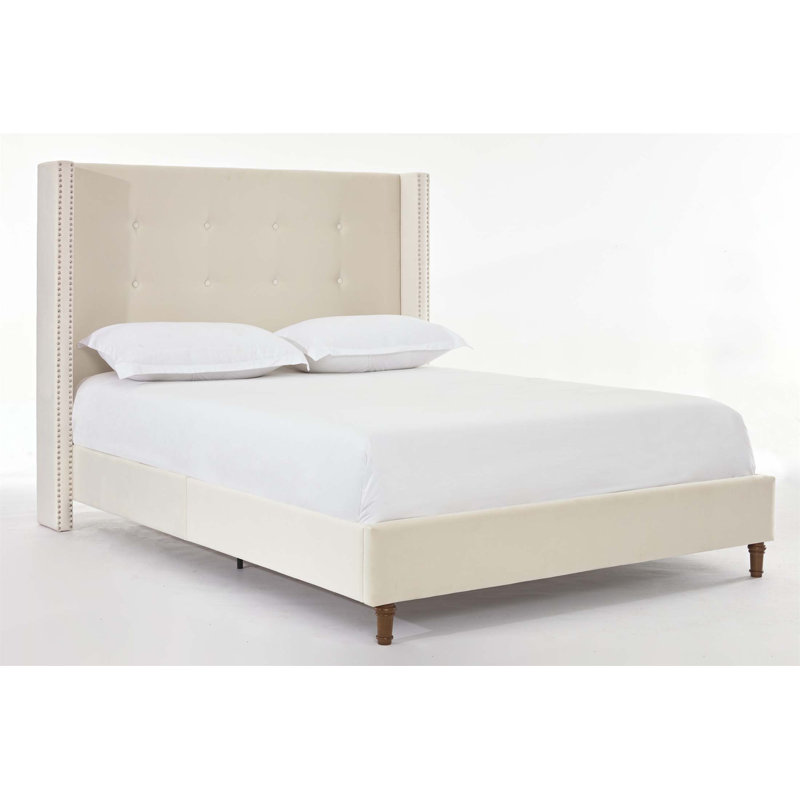 Peyton Velvet Upholstered Bed With 54 Inch High Headboard, Traditional Hand Buttoned Tufting, And Nailhead Trim Wingback For Elegant Bedrooms