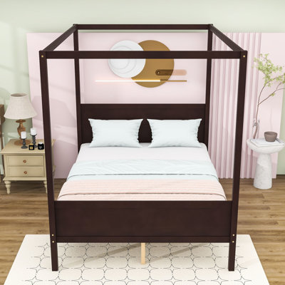 Queen Canopy Wooden Platform Bed with Headboard, Footboard and Center Legs