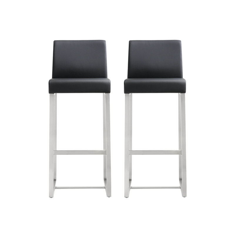 Orville Upholstered Counter Stool with Metal Frame, Black, Bar Stool (30.7" Seat Height), Silver