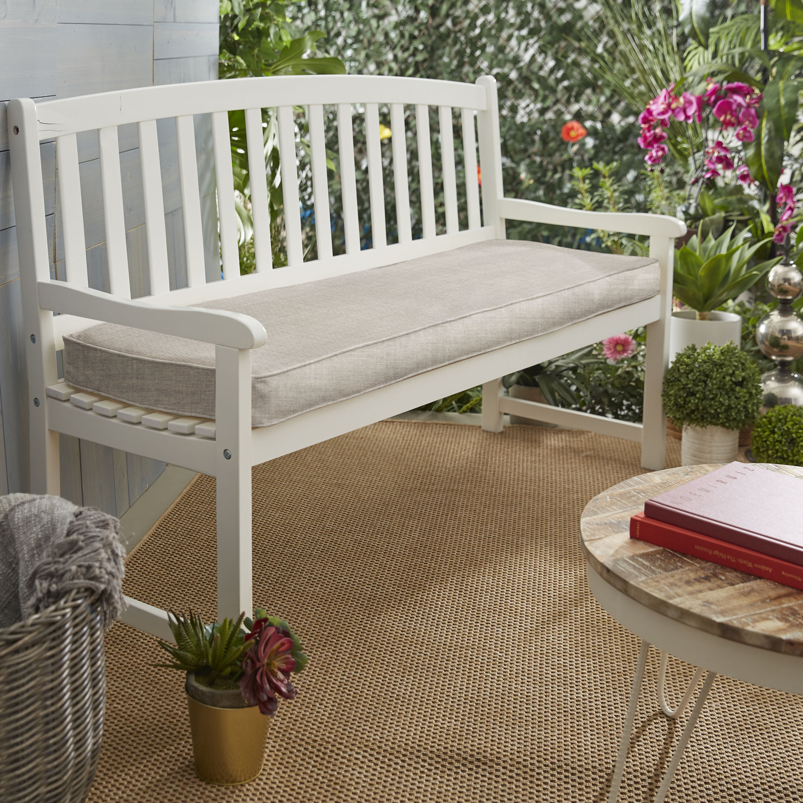 Sunbrella Outdoor Bench Cushion, 57" W  x 17" D, Cast Silver Sunbrella® Plainweave