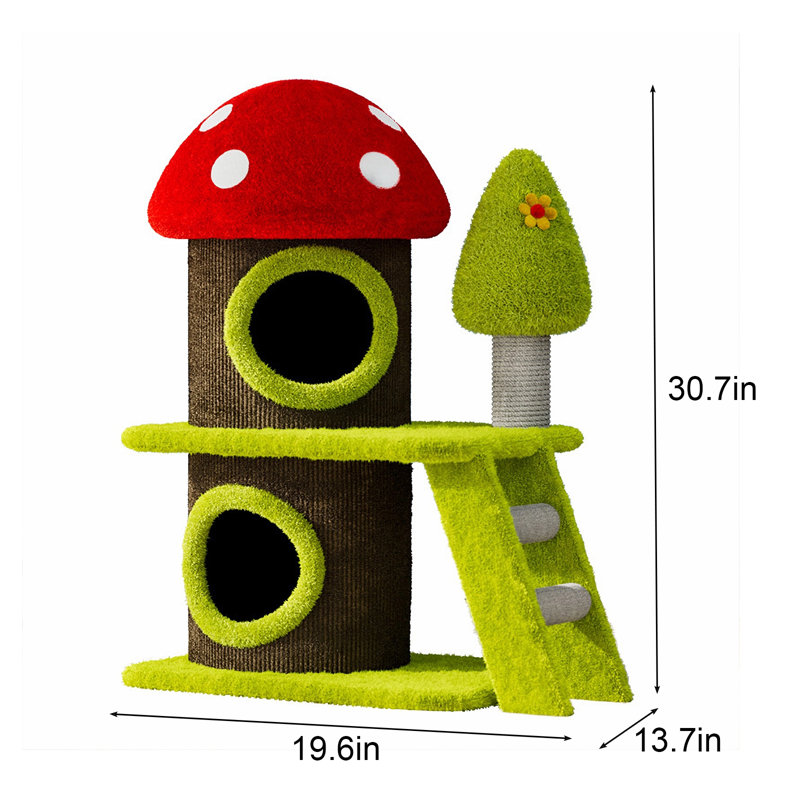 Tour pour arbre à chat moderne 30,7 "avec maison de chat champignon et poteaux à griffer en sisal pour une utilisation intérieure multi-chats