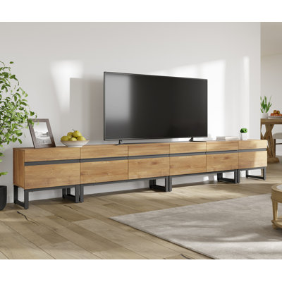 Meuble télé moderne pour téléviseur de 110 po ou moins, meuble télé 4 en 1 avec armoires de rangement, console multimédia avec base en métal, 106,3 po