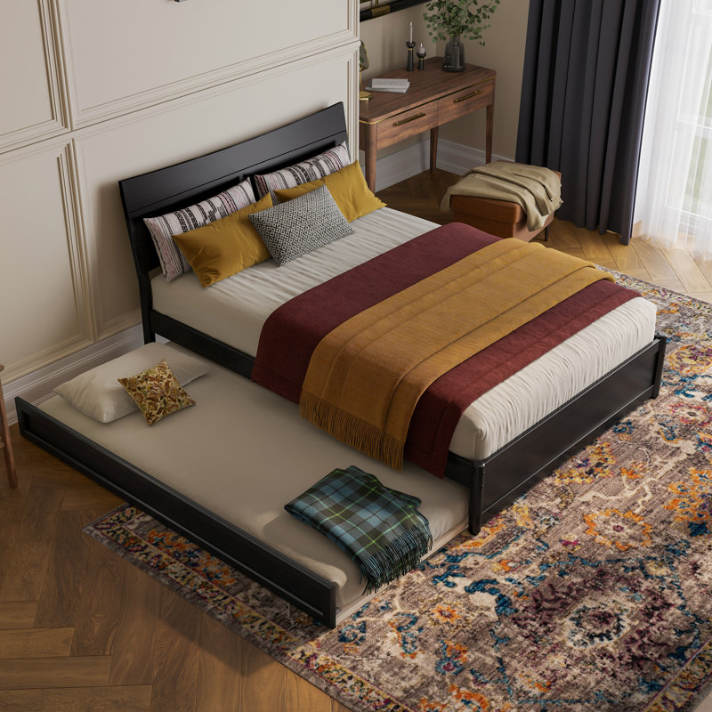 Harlowe Wood Platform Bed with Trundle, Black, Full