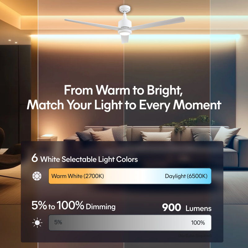 Valen 60" Indoor/Outdoor Ceiling Fan with LED Light, 6CCT Dimmable, Ceiling Fan with Light and Remote - Matte White
