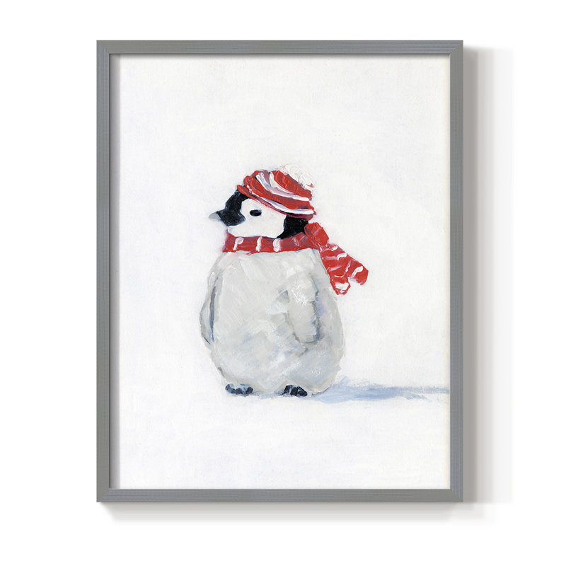 Penguin Play II Framed Print - Solid Wood, Gray, 10" H x 8" W