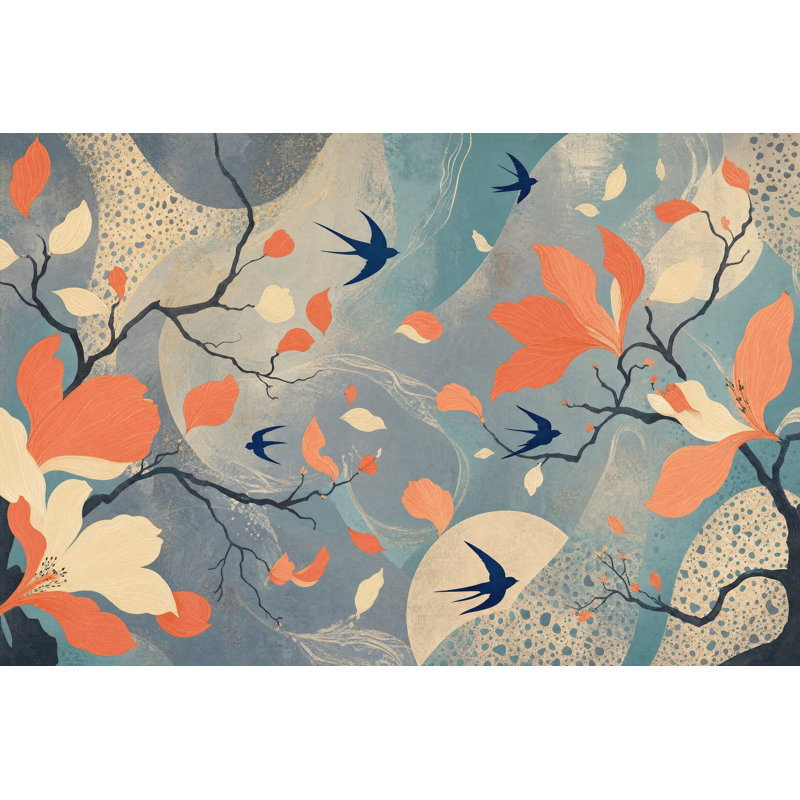 Décoration murale amovible à motif floral abstrait oiseaux, 160 po x 108 po, Peler et coller