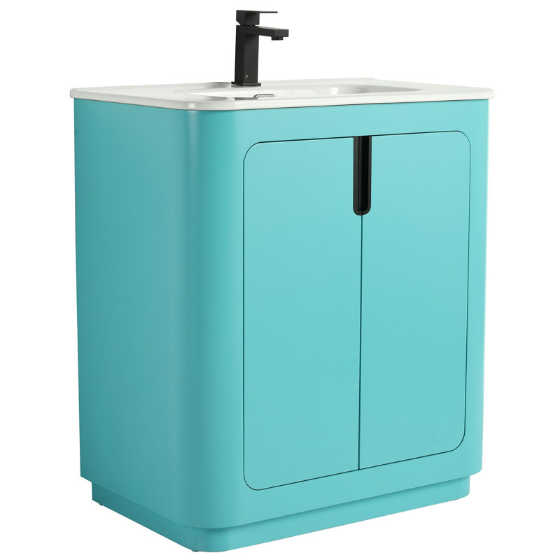 Atticus 30 Inch Bathroom Vanity with Sink, Blue/Black