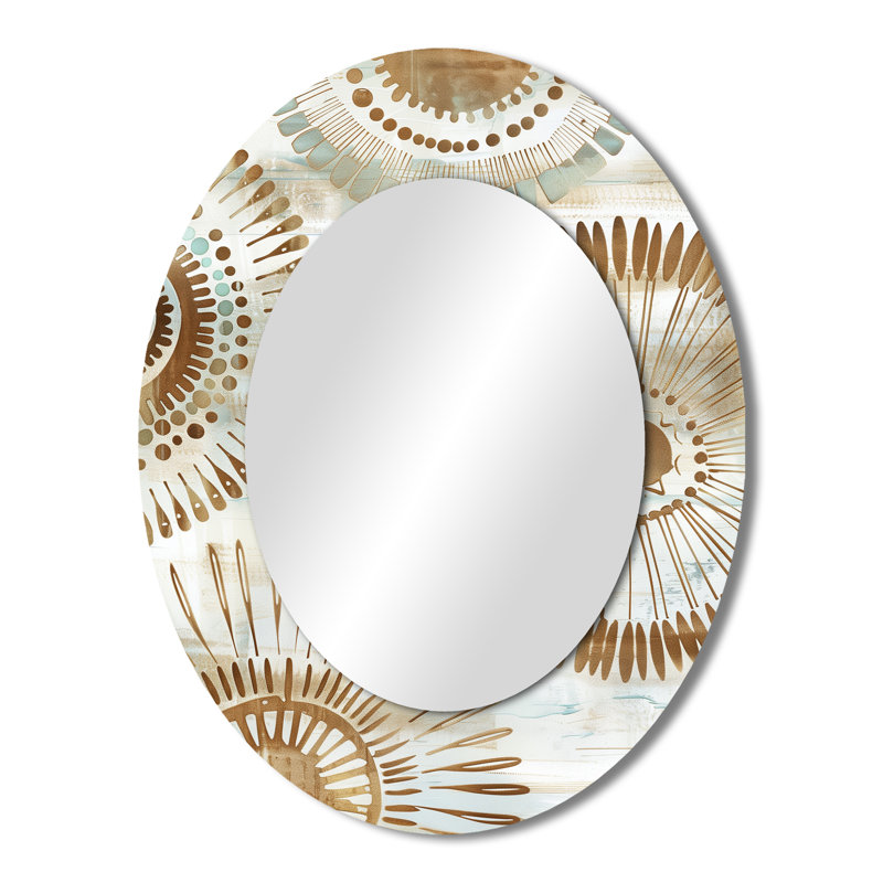 Beige And Gold Bohemian Mandala Simplicity Boho I - Beige Oval Wall Mirror Decor, 43" x 33"