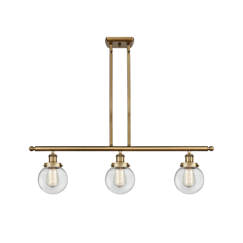Chippewa 3 - Light Kitchen Island Pendant, No Bulb Included, Clear, Brushed Brass