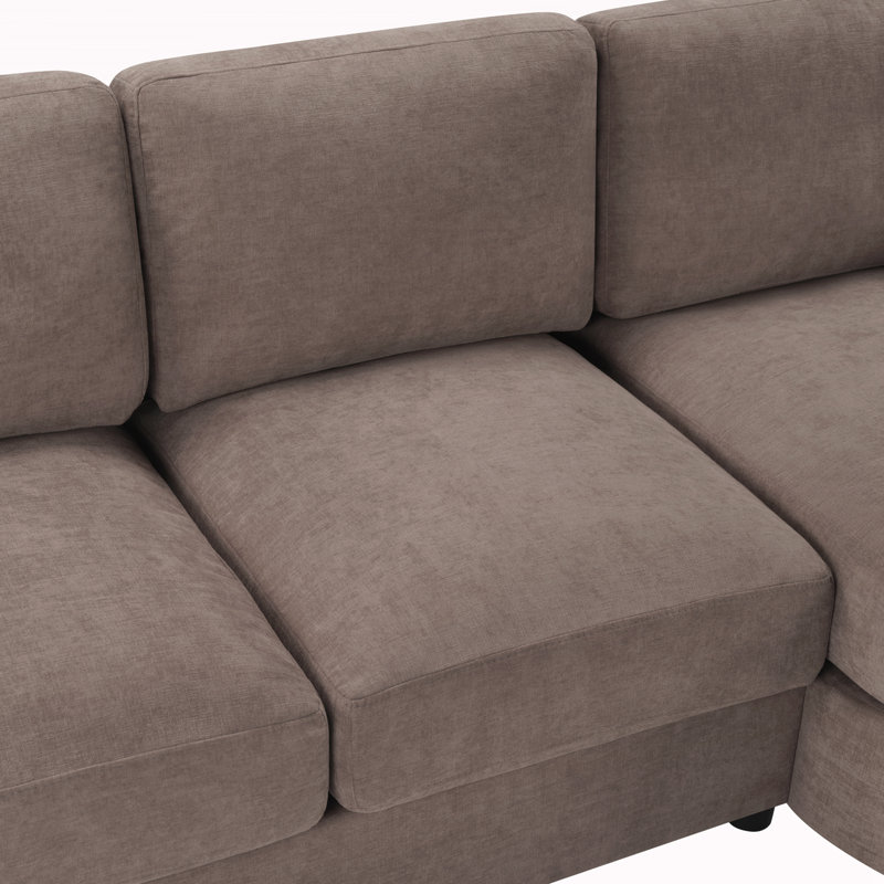 84.6" L-shaped Sofa Couch, Brown