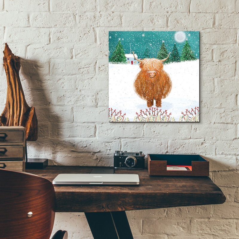 Art mural en verre acrylique 12 po x 12 po «Fluffy Highland Cow» par Elle Media Group