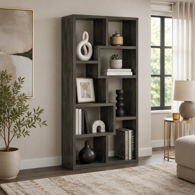 Weathered Grey 8-shelf Bookcase with Durable Structure and Elegant Design for Modern Living Spaces