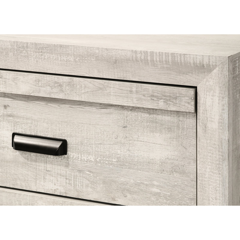 Table de chevet beige et grise - 2 tiroirs de rangement rustiques