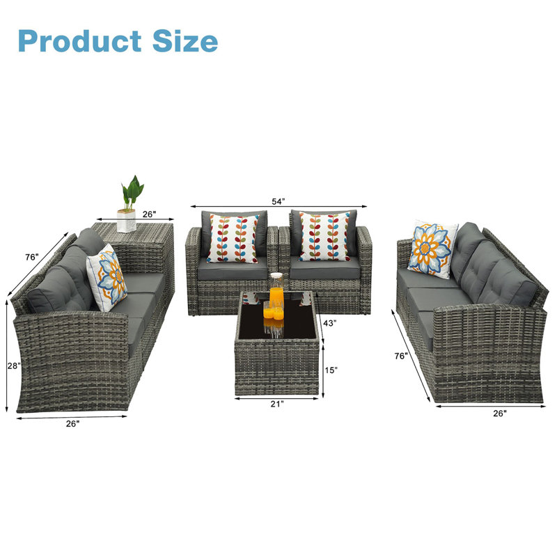 UH-C09 8 - Person Patio Conversation Set, Grey, Grey