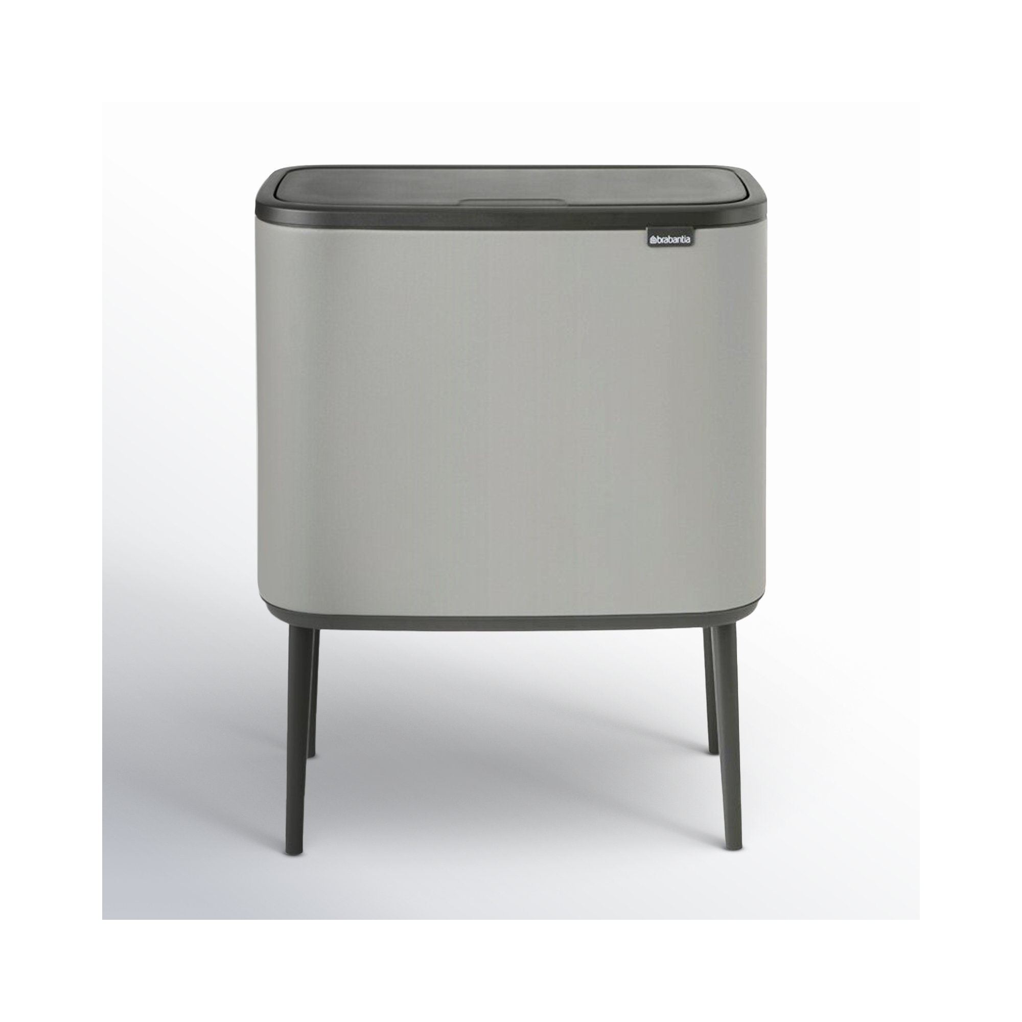 Brabantia Bo Touch Top Dual Compartment Recycling Trash Can, 3 + 6 Gallon (9 Gallon Capacity), Mineral Concrete Gray
