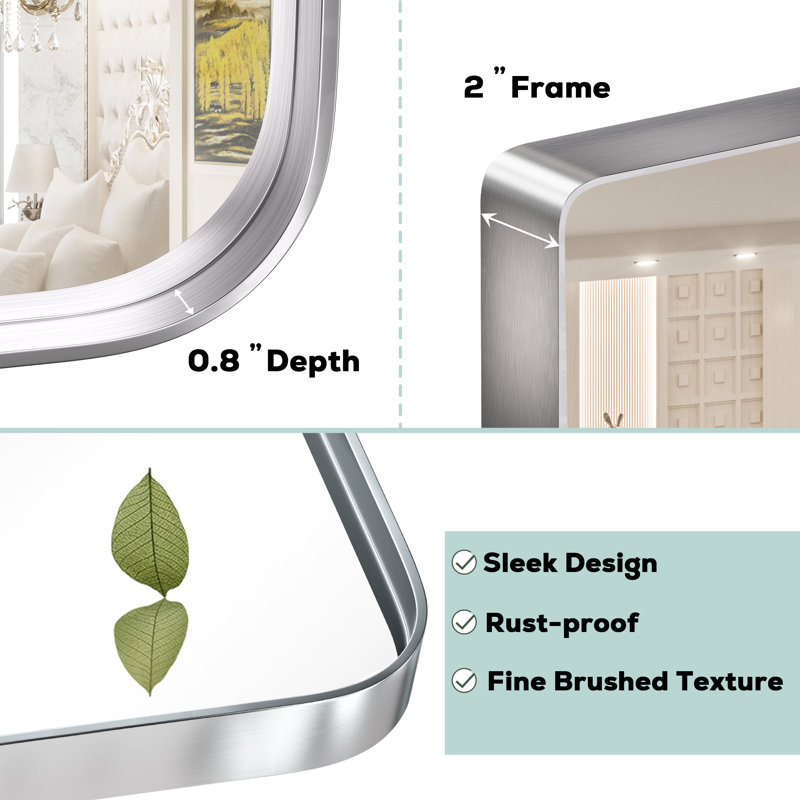 Brayner Bathroom Vanity Mirror Metal Wall Mirror Accent Mirror, Silver, 36" x 55"