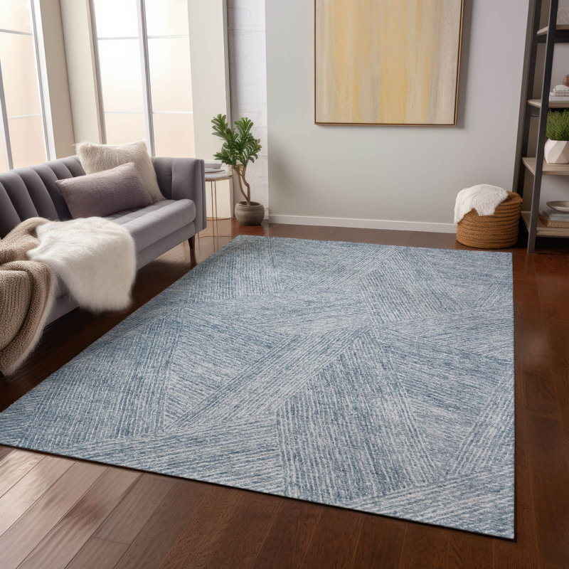 Denim Blue Flat Woven Rectangular Synthetic Rug 10' x 14'