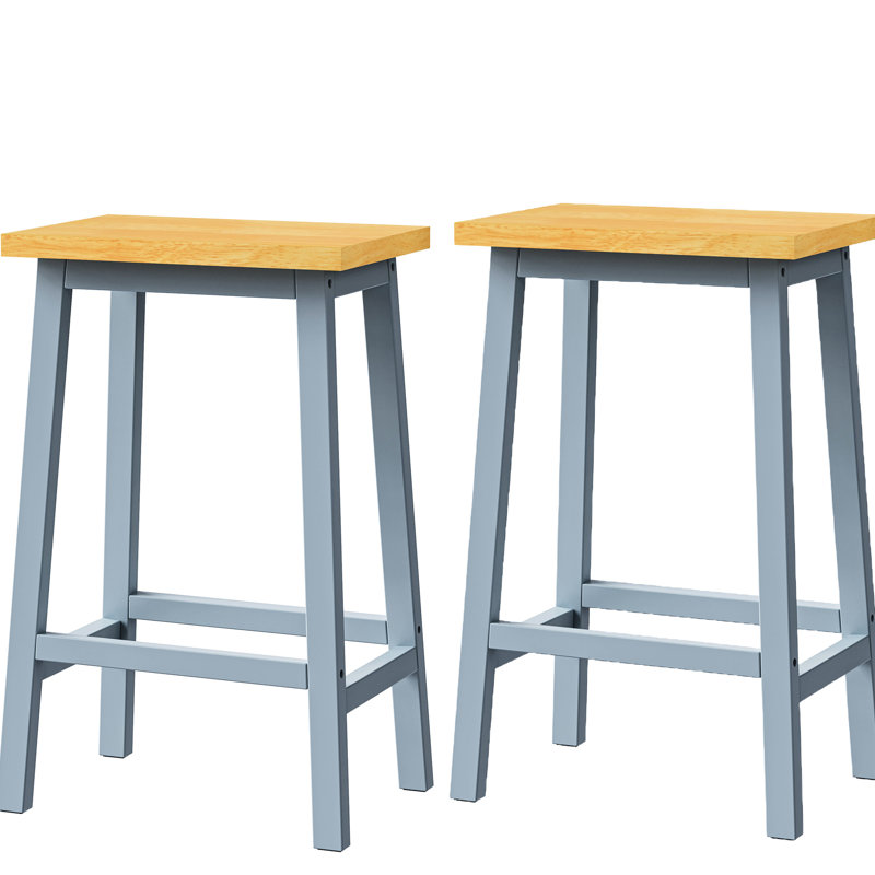 2 chaises pour îlot de cuisine en bois massif de 25,6 po de hauteur, gris-bleu, avec repose-pieds et repose-pieds